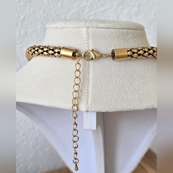 Vintage Gold & Turquoise Enamel Heart Pendant Necklace | Crystal Cross Medallion - Picture 4 of 9